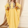 Plus Size Embroidered Batwing Sleeve Yellow Kaftan