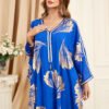 Gold Foil Plant Tassel Decor Blue Kaftan