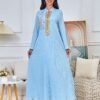 V Notched Collar Beaded Muslim Caftan Dress