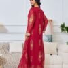 Beaded Embroidered Chiffon Red Kaftan