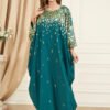 Gold Foil Green Long Sleeve Floor Length Kaftan Robe