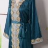 Sequnis Embroidery Green Belted Kaftan Dress