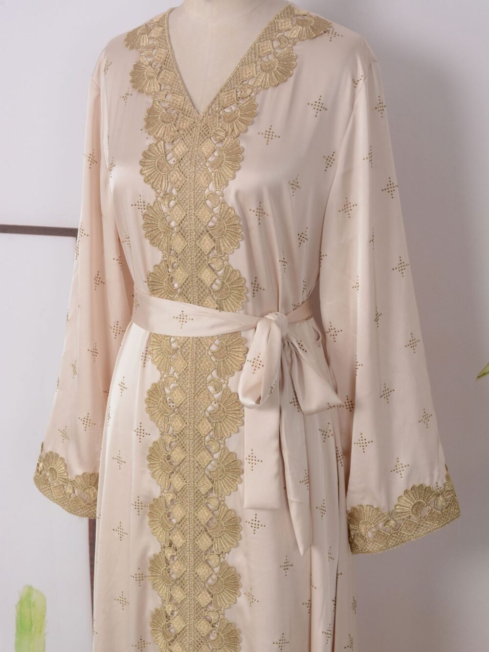 Rhinestone Embroidered Satin Kaftan