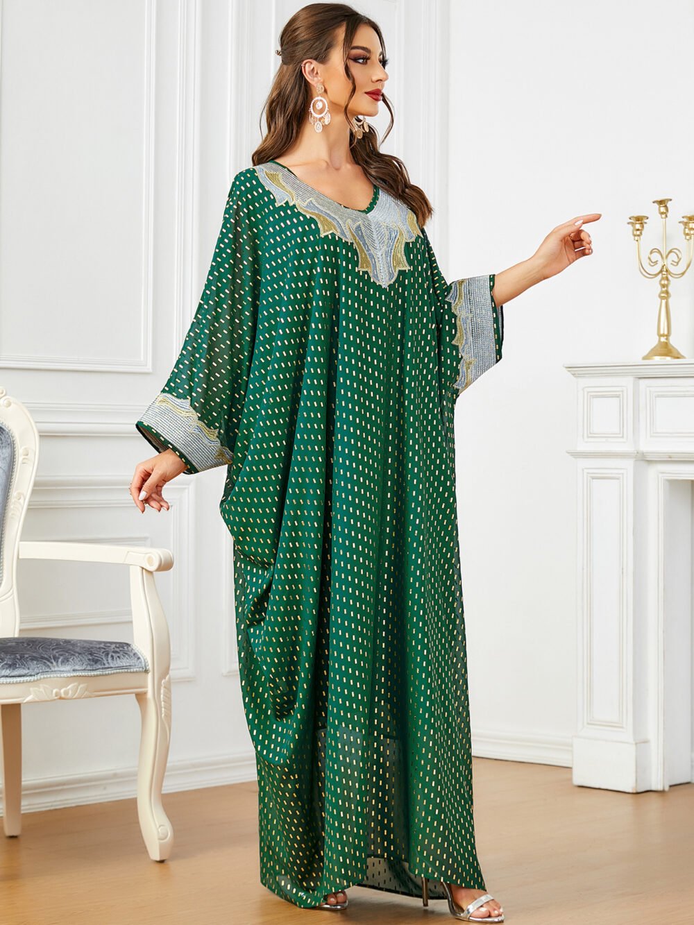 Plus size Oversized Embroidered Green Kaftan