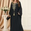 Tassel Decor Embroidered Black Chiffon Katan