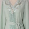 Pearl Decor Beads Embroidered Mint Green Kaftan Dress