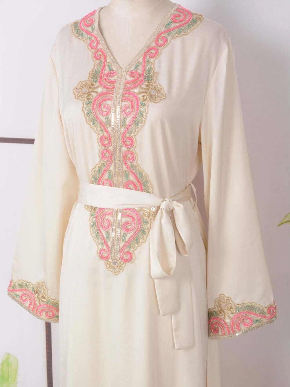 Beaded Embroidered Belted Kaftan Dress