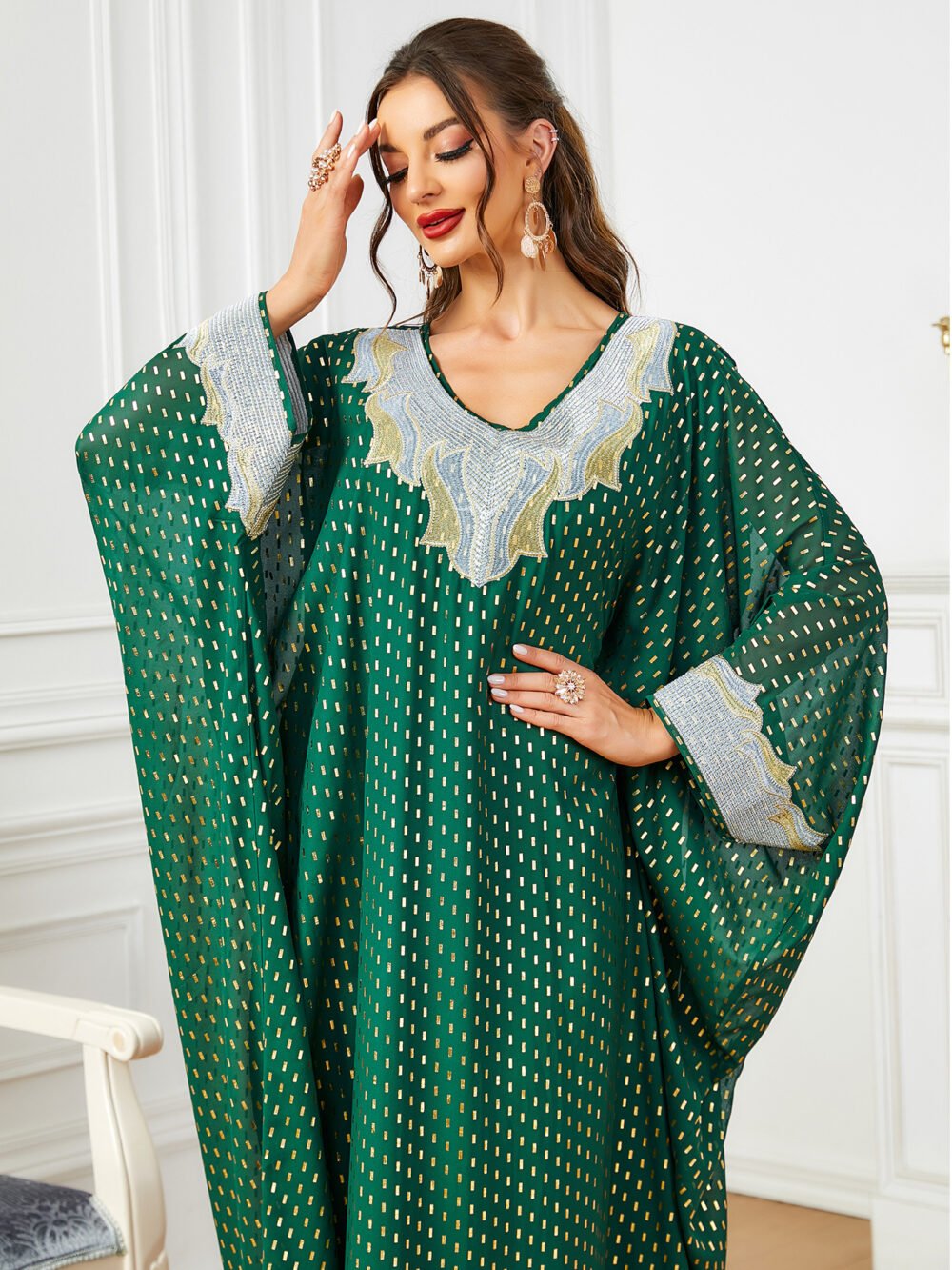 Plus size Oversized Embroidered Green Kaftan