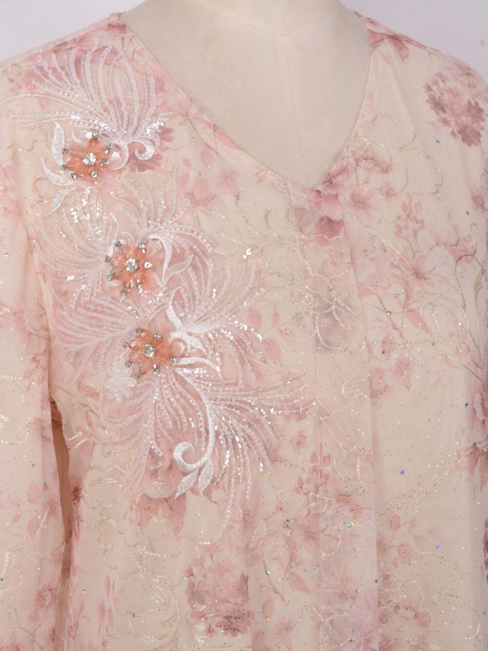 Diamond Embroidered Floral Kaftan Dress