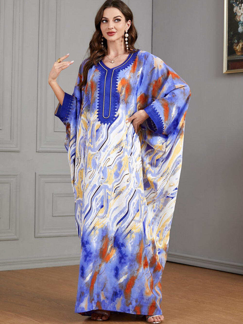 Oversized Watercolor Pattern Polyester Kaftan