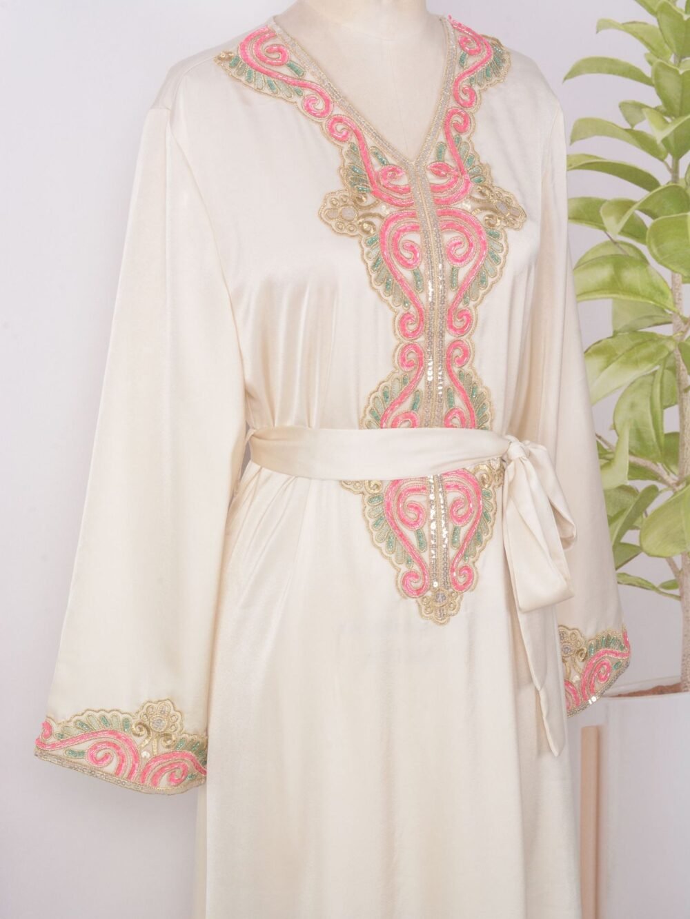 Beaded Embroidered Belted Kaftan Dress