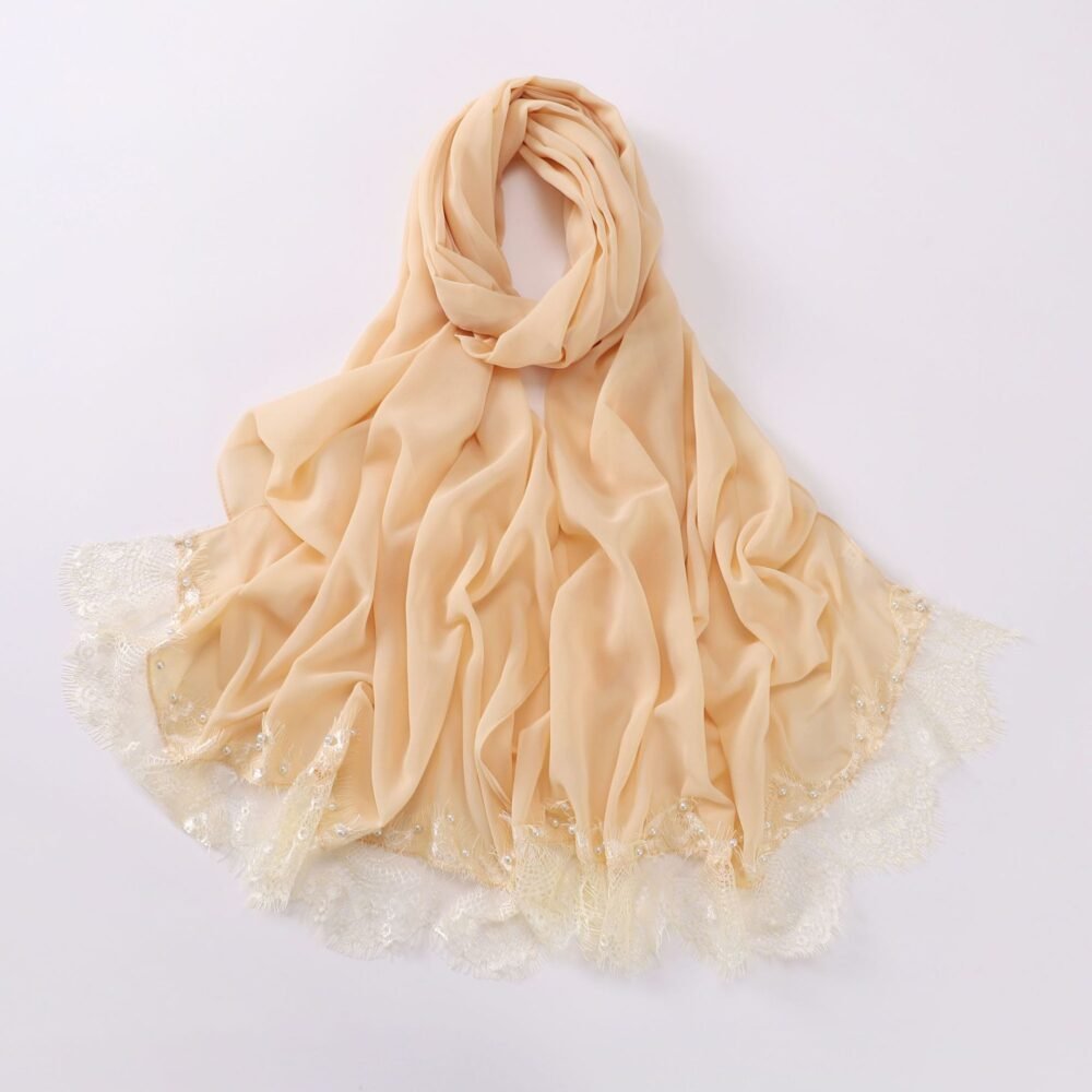 Lace Trim Women Headscarf Chiffon Hijab