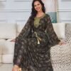 Embroidered Diamonds Muslim Women Black Caftan Dress