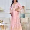 Gold Foil Belted Moroccan Pink Caftan