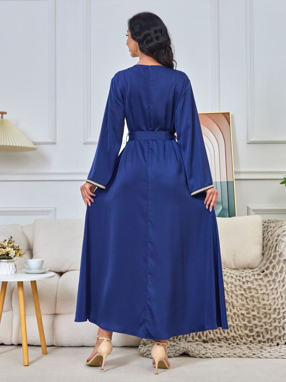 Beaded Embroidered Muslim Blue Caftan Dress