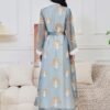 2 Pieces Set Beaded Embroidery Belted Abaya Dress