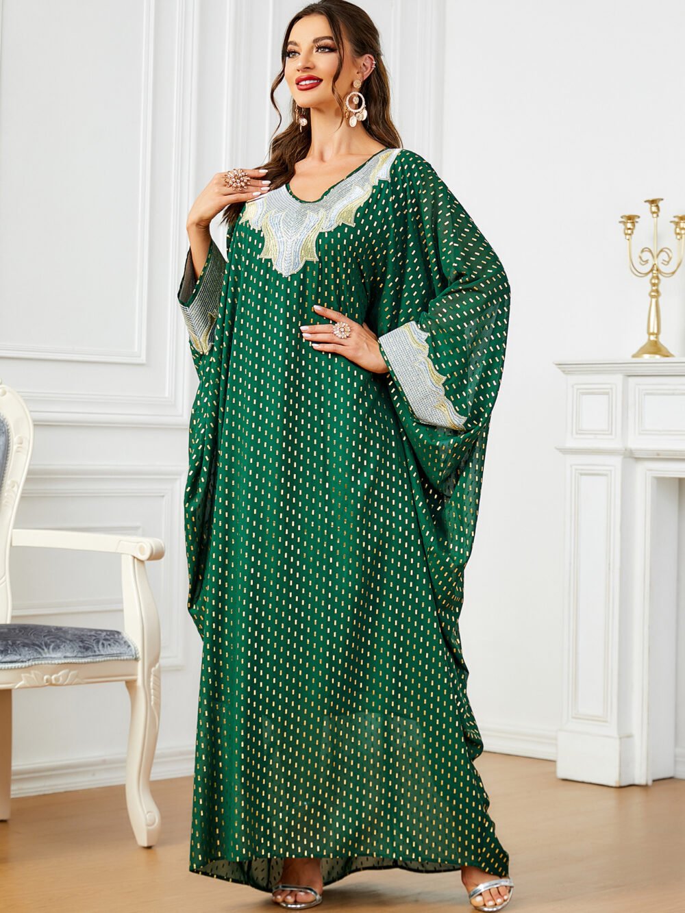 Plus size Oversized Embroidered Green Kaftan