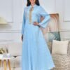 V Notched Collar Beaded Muslim Caftan Dress