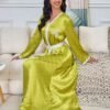 Tape Trim Butterfly Beaded Green Abaya Dress Green Caftan