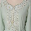 Pearl Decor Beads Embroidered Mint Green Muslim Kaftan