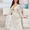 Gold Foil Diamond Embroidered Kaftan Dress