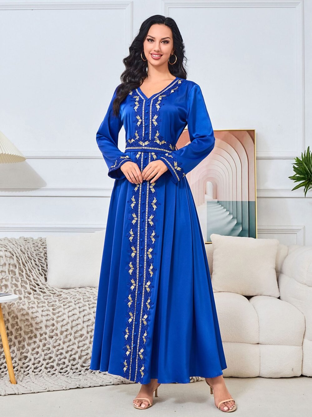 Embroidered Blue Kaftan Dress