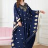 Gold Foil Long Sleeve Blue Sequin Cotton Kaftan Robe