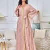 Gold Foil Pattern Bell Sleeve Muslim Caftan Dress