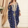 Gold Foil Tassel Decor Blue Muslim Traditional Kaftan