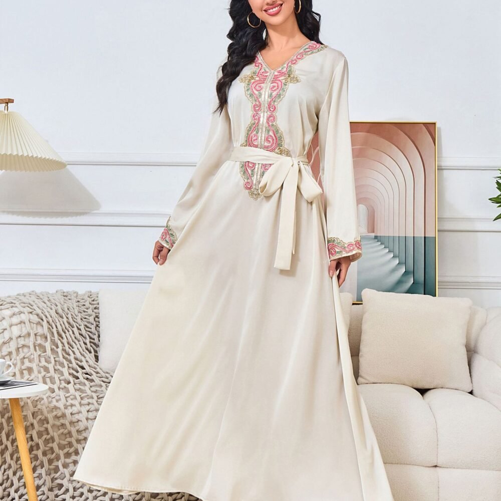 Beaded Embroidered Belted Kaftan Dress