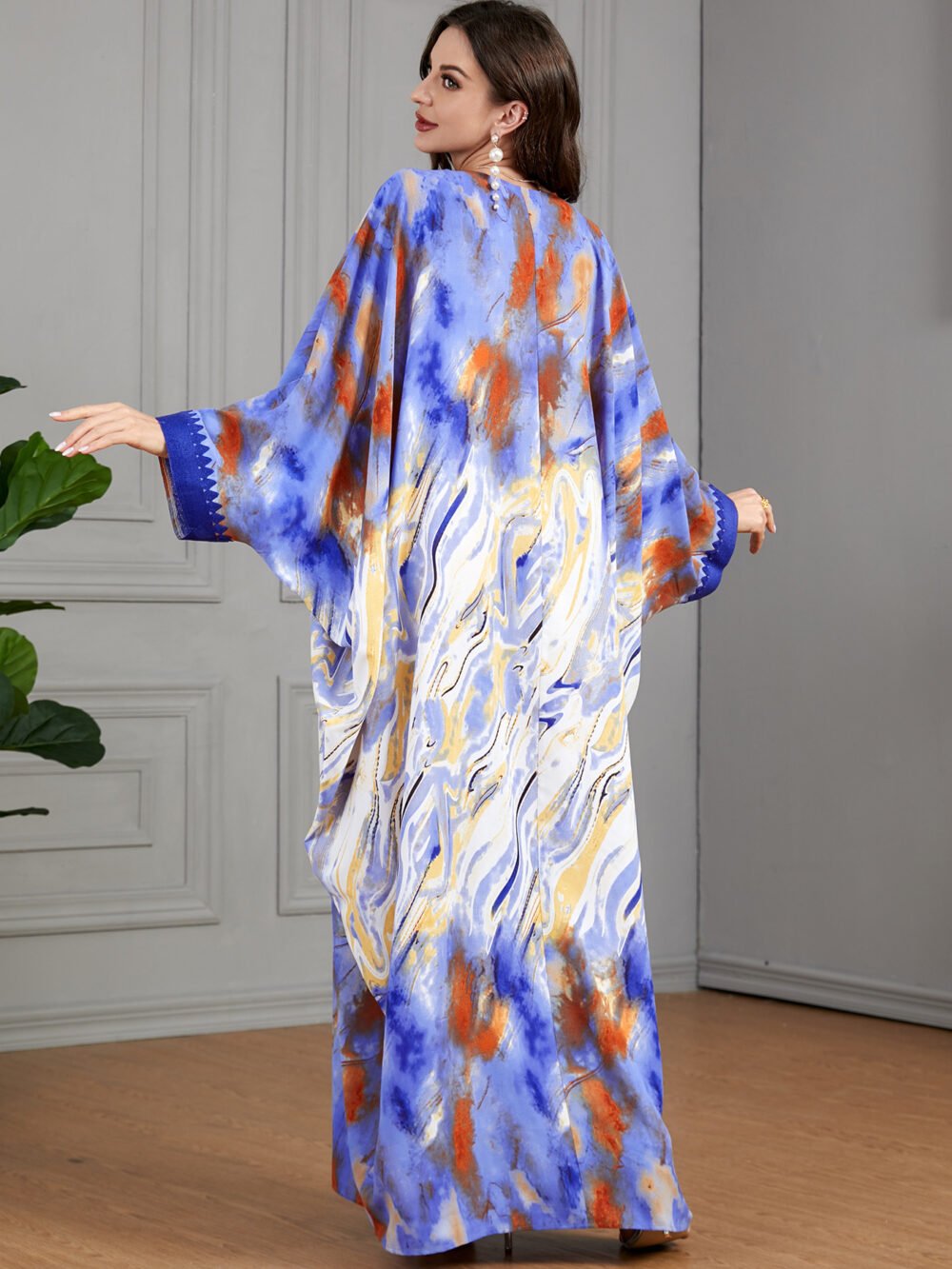 Oversized Watercolor Pattern Polyester Kaftan