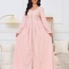 Pearl Decor Beads Embroidered Pink Kaftan Dress