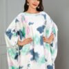 Drawstring Printed Kaftan Dress