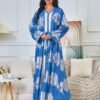 2 Pieces Set Silver Floral Robe Dress Open Chiffon Abaya