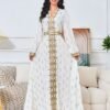 Gold Foil Trim Embellishment Muslim Kaftan Dress