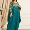 Gold Foil Green Long Sleeve Floor Length Kaftan Robe