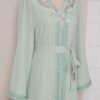 Pearl Decor Beads Embroidered Mint Green Kaftan Dress