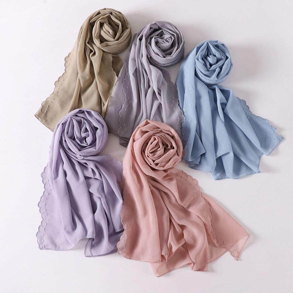 Muslim Women Embroidered Headscarf Chiffon Hijab