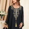 Tassel Decor Embroidered Black Chiffon Katan