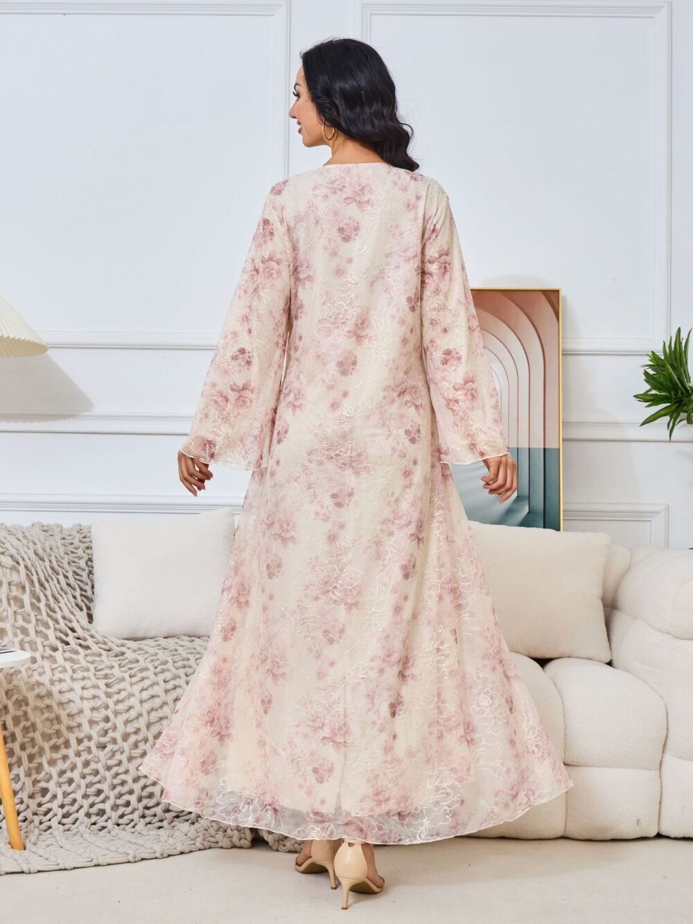 Diamond Embroidered Floral Kaftan Dress