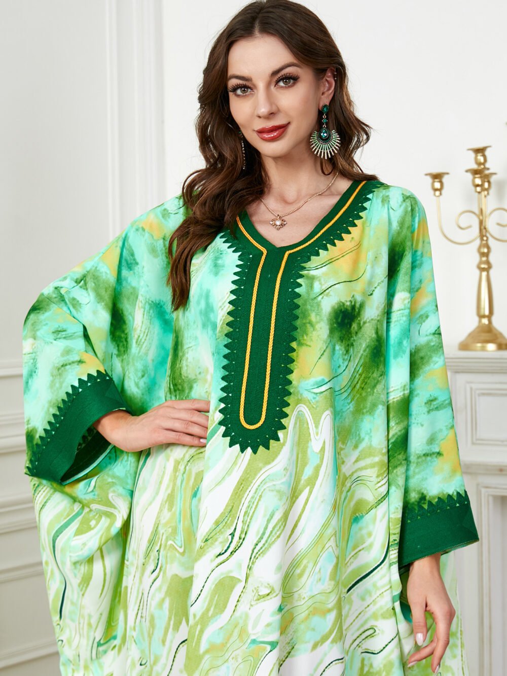 Oversized Watercolor Pattern Polyester Kaftan