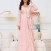 Pearl Decor Beads Embroidered Pink Kaftan Dress