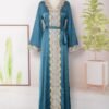 Sequnis Embroidery Green Belted Kaftan Dress