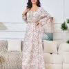 Round Neckline Floral Embroidered Kaftan Dress