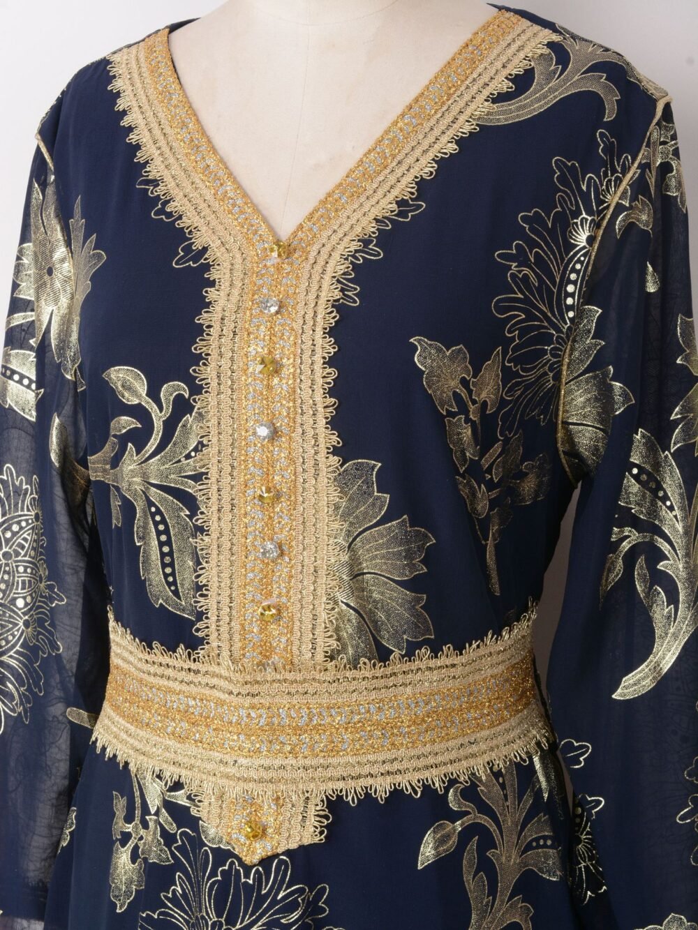 Gold Foil Belted Kaftan Dress