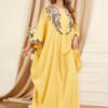 Plus Size Embroidered Batwing Sleeve Yellow Kaftan