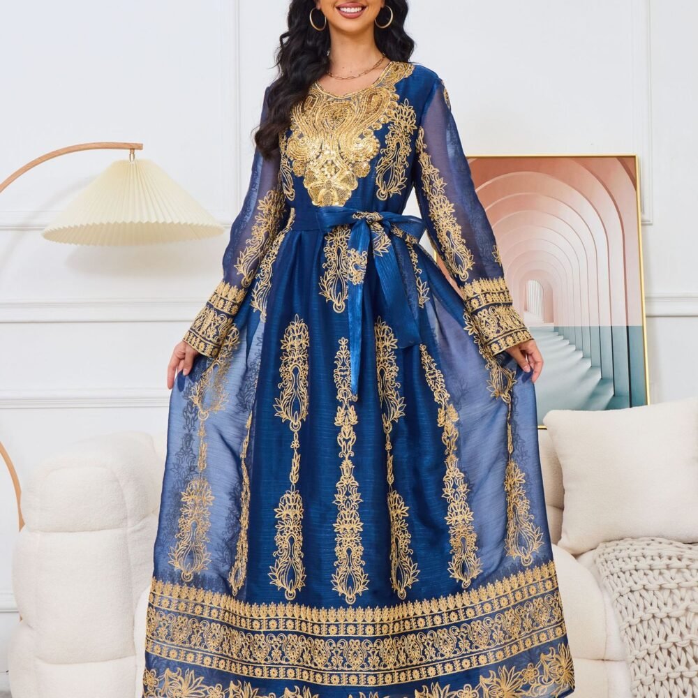 Beaded Embroidered Blue Kaftan Dress