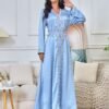 Trim Decor Muslim Blue Caftan Dress