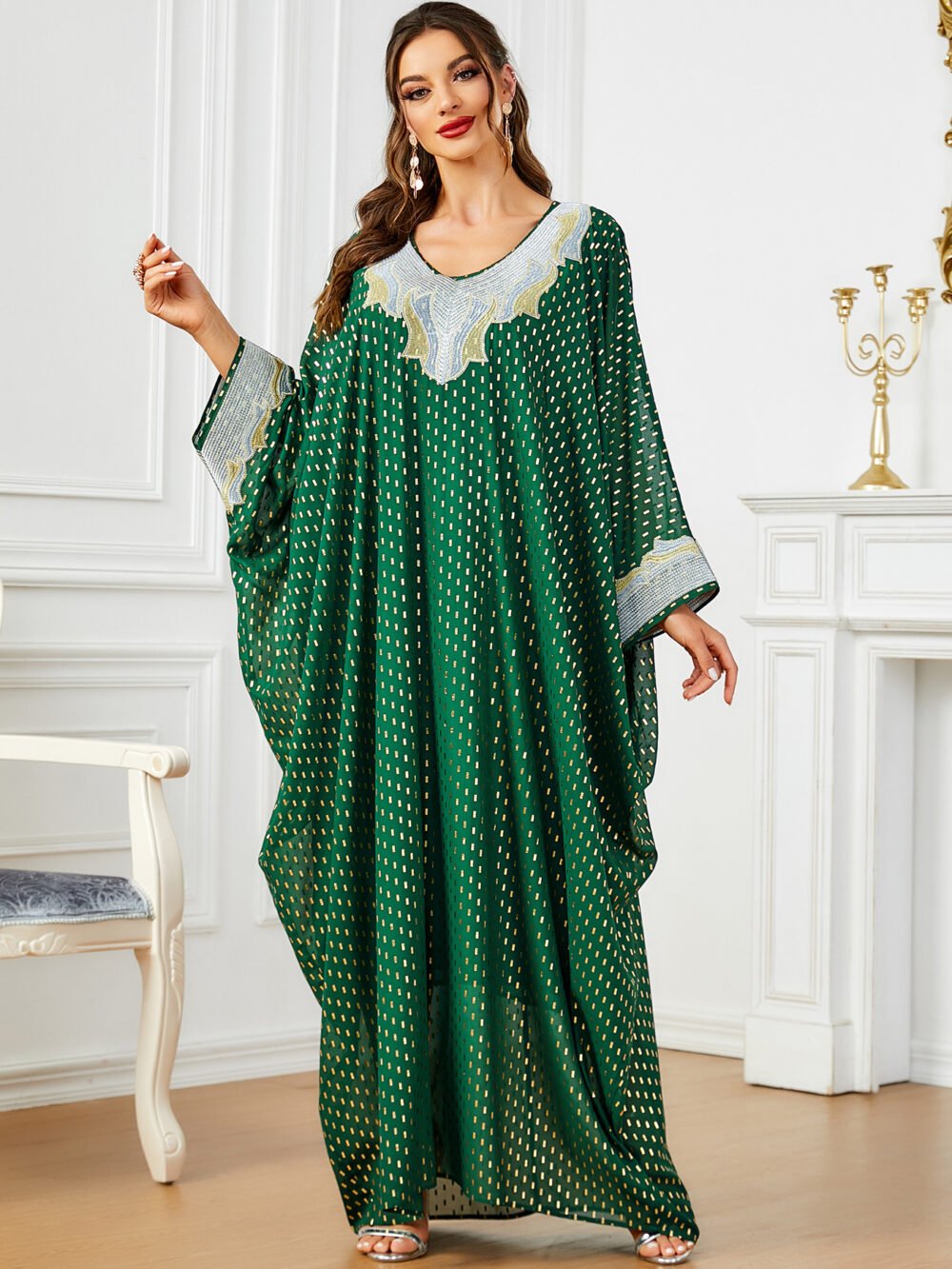 Plus size Oversized Embroidered Green Kaftan