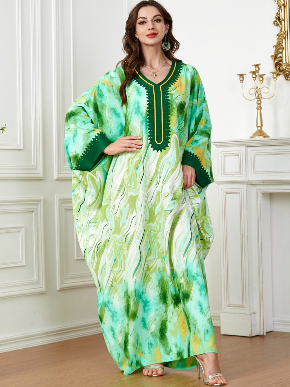 Oversized Watercolor Pattern Polyester Kaftan